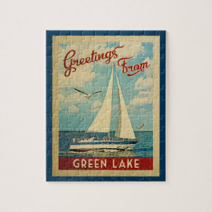 Grünes See-Segelboot-Vintage Reise Wisconsin Puzzle