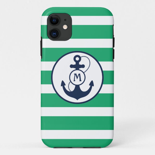 Grünes Seeanker-Monogramm Case-Mate iPhone Hülle (Rückseite)