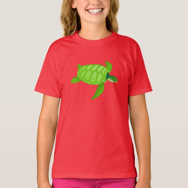 Grünes Seeschildkröte-Mädchen-T - Shirt (Vorderseite)