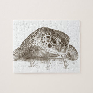 Grünes Seeschildkröte-Zeichnen Puzzle