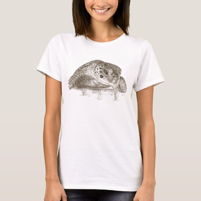 Grünes Seeschildkröte-Zeichnen T-Shirt (Vorderseite)