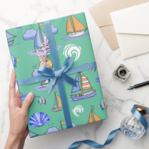Grünes Segelboot-Geschenkpapier Geschenkpapier