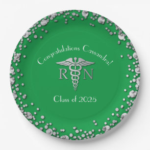 Grünes Silber der Nurse Nursing School Graduation Pappteller