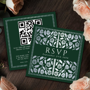 Grünes Silber-Schwert Königliche Hochzeit RSVP QR  Begleitkarte