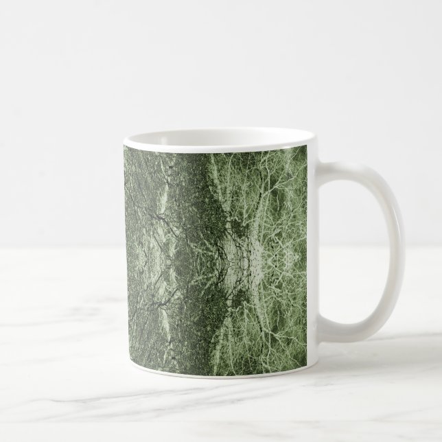 Grünes, silhouettiertes Baummuster Kaffeetasse (Rechts)