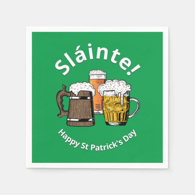 Grünes Sláinte Beer St Patricks Tageszeitung Serviette (Vorderseite)