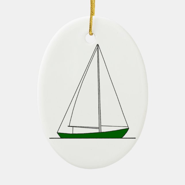 Grünes Sloop Segelboot Keramik Ornament (Vorne)