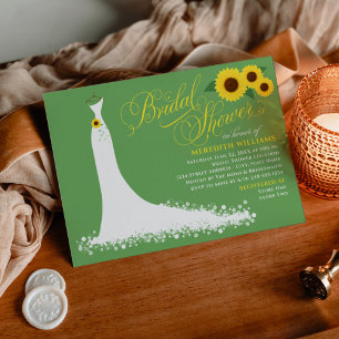 Grünes Sonnenblumen Hochzeitsgown-Brautparty Einladung