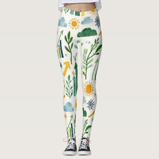 Grünes Sonnengelbes Himmelblau Nahtloses Muster Leggings