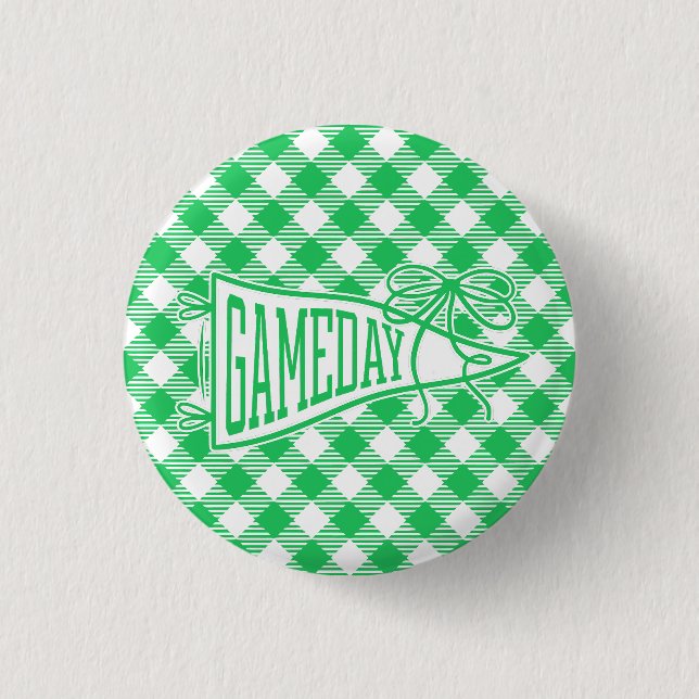 Grünes Spieltags-Gingham-Wimpel-Band Button (Vorderseite)