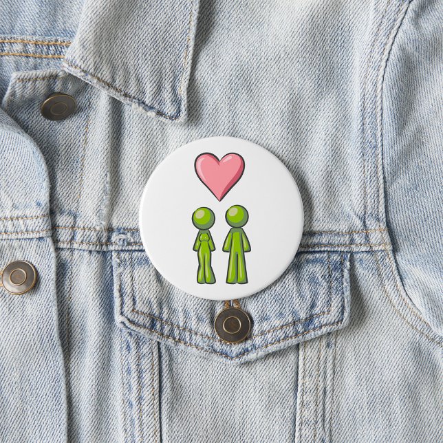 Grünes Strichmännchen-Paar Rosa Herz Liebe Button (Von Creator hochgeladen)
