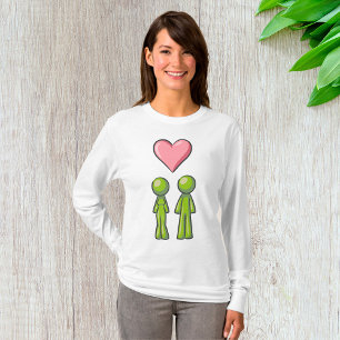 Grünes Strichmännchen-Paar Rosa Herz Liebe T-Shirt