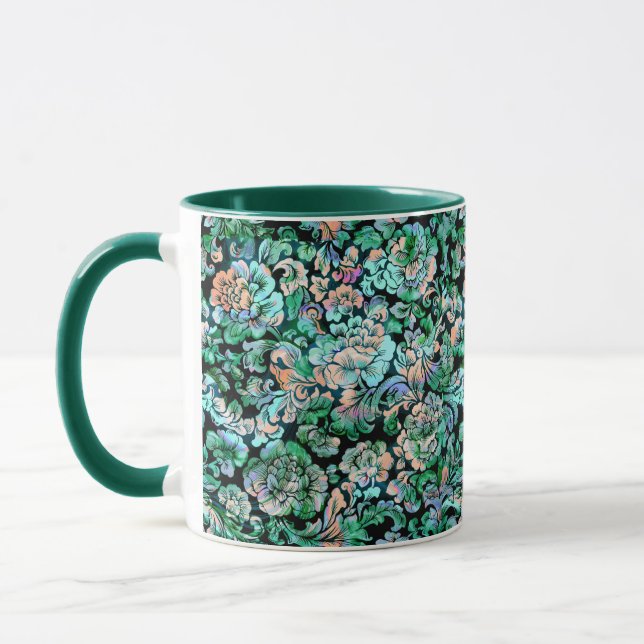 Grünes stylisches Blumenmuster Tasse (Links)
