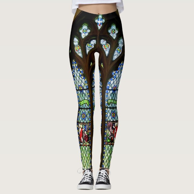Grünes SüdBuntglas-Fenster Leggings (Vorderseite)