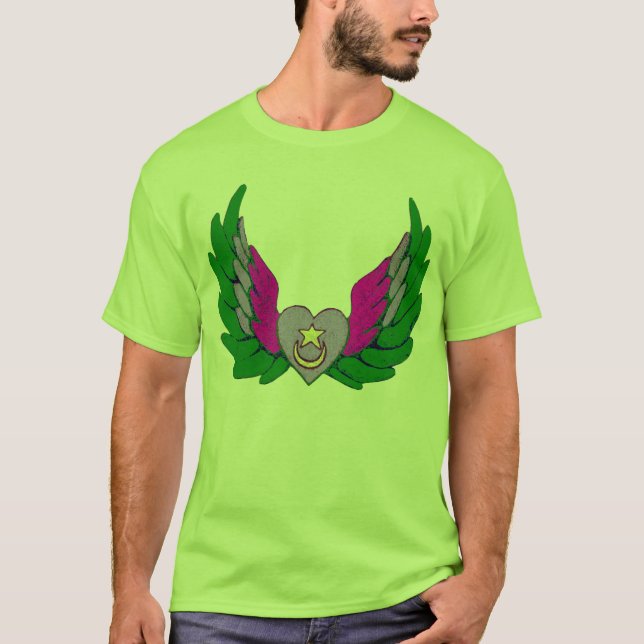 Grünes Sufi Winged Herz T-Shirt (Vorderseite)