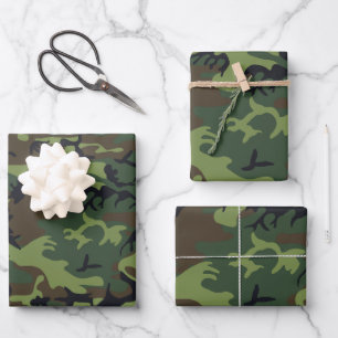 Grünes Tarnmuster, Militärisches Muster, Armee Geschenkpapier Set