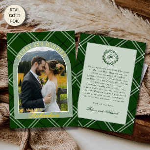 Grünes Tartan Karo Erste Weihnachten Verheiratet F Folien Feiertagskarte