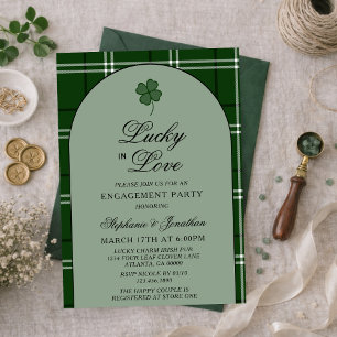 Grünes Tartan Karo Lucky in Love Verlobungsfeier Einladung