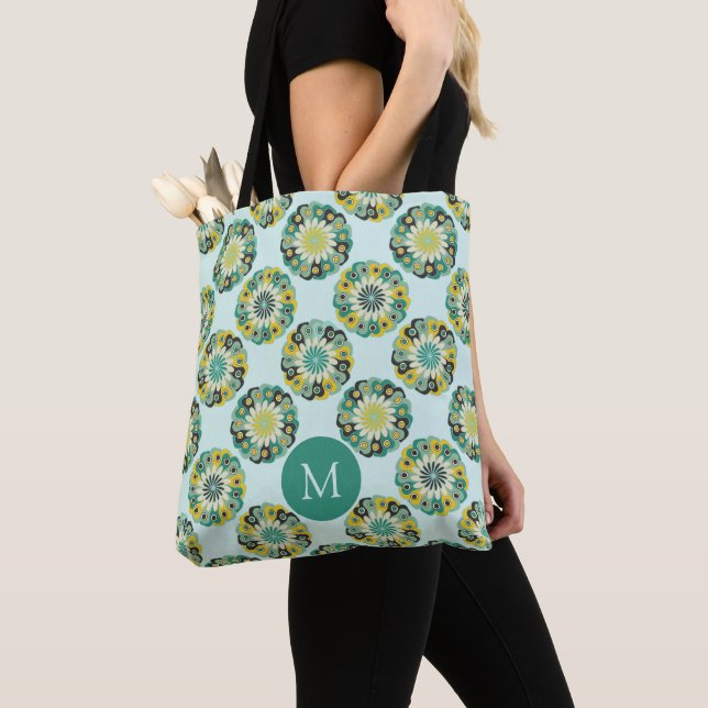 Grünes Teal modernes Blumenmuster Monogramm (Von Nahem)