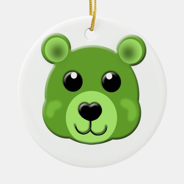 grünes Teddybärgesicht Keramikornament (Vorne)