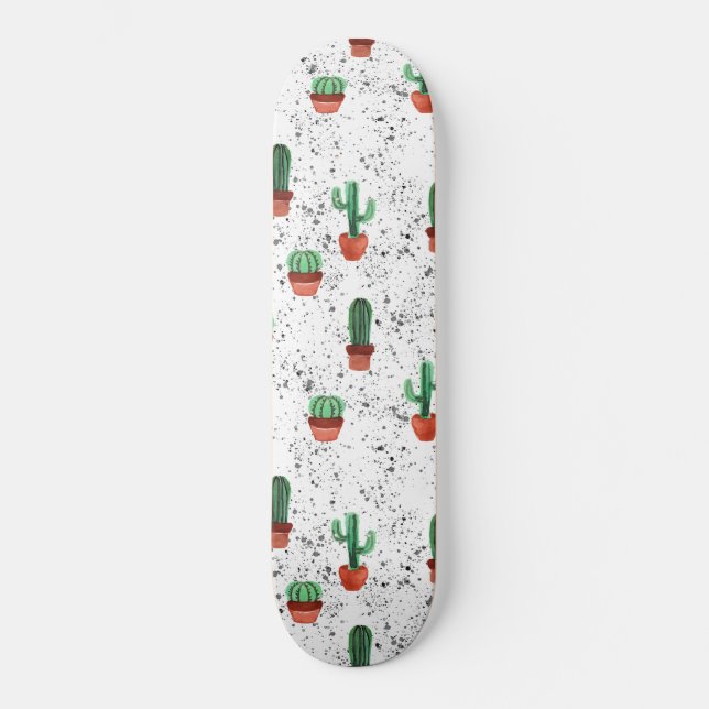 Grünes Terracotta-Kakteen-Spritzer-Muster Skateboard (Vorderseite)