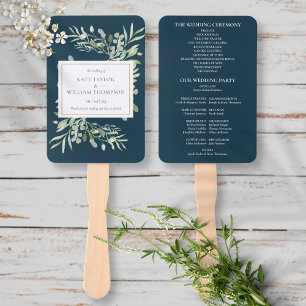 Grünes Tiefsee-Blaues Hochzeitsprogramm-Handfächer Fächer