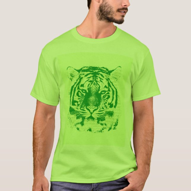 Grünes Tiger-Gesicht T-Shirt (Vorderseite)