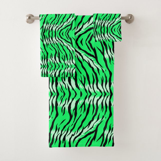 Grünes Tiger-Tierhaut-Musterdesign  Badhandtuch Set (Insitu)