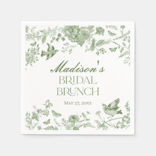 Grünes Toile De Jouy Vintage Florales Braut-Brunch Serviette