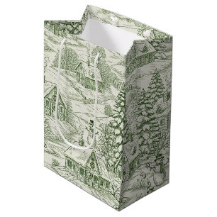 Grünes Toile-Muster eines vintage Weihnachtsdorfes Mittlere Geschenktüte