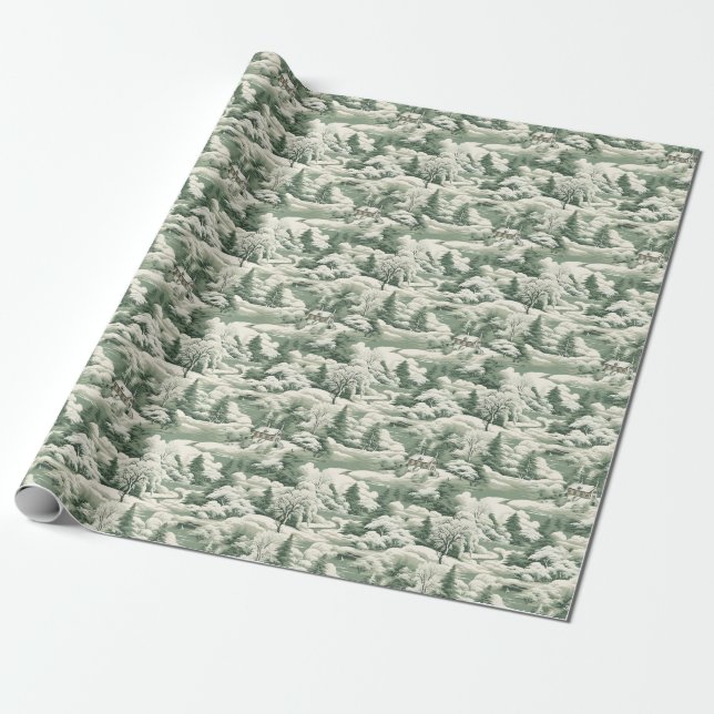 Grünes Toile Snowy Landschaft Geschenkpapier (Ungerollt)
