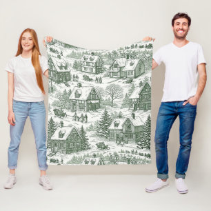 Grünes Toile-Vintage-Weihnachtsdorfmuster (2) Fleecedecke