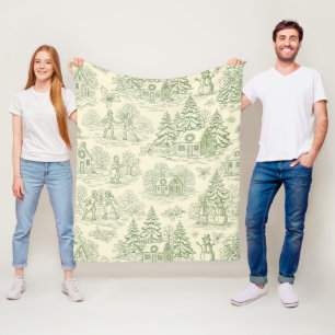Grünes Toile-Vintage-Weihnachtsdorfmuster (6) Fleecedecke