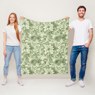 Grünes Toile-Weihnachtsmuster mit Poinsettien Fleecedecke