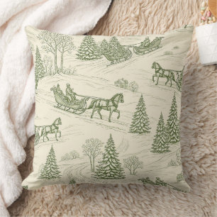 Grünes Toile-Weihnachtsschlitten-Fahrt-Muster (2) Kissen