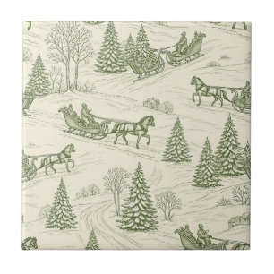 Grünes Toile-Weihnachtsschlitten-Fahrten-Muster (2 Fliese