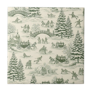 Grünes Toile-Weihnachtsschlitten-Fahrten-Muster (3 Fliese