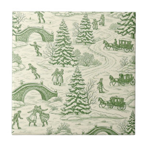 Grünes Toile-Weihnachtsschlitten-Fahrten-Muster (4 Fliese