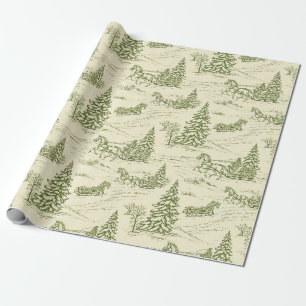 Grünes Toile-Weihnachtsschlittenfahrt-Muster Geschenkpapier