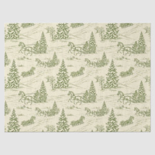 Grünes Toile-Weihnachtsschlittenfahrt-Muster Seidenpapier