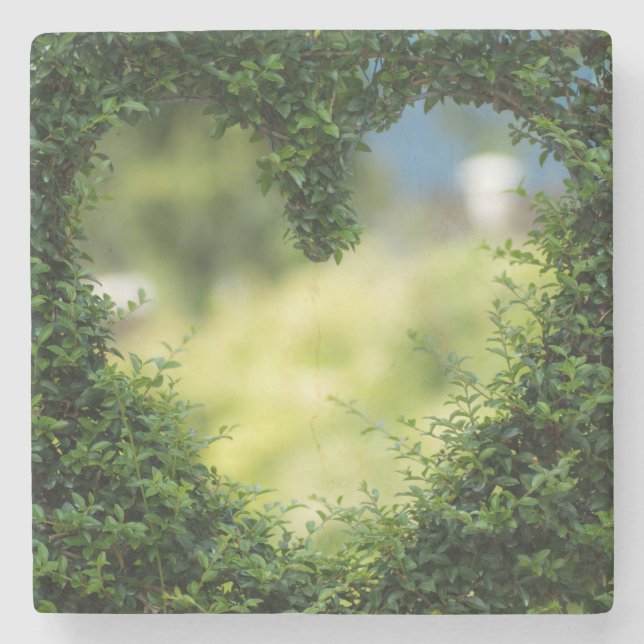 Grünes Topiary Heart Steinuntersetzer (Vorderseite)