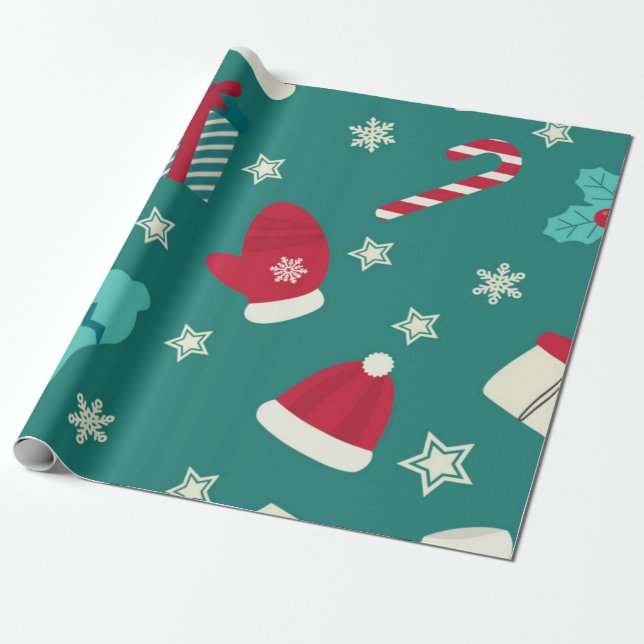 Grünes traditionelles Weihnachtswrapping Geschenkpapier (Ungerollt)