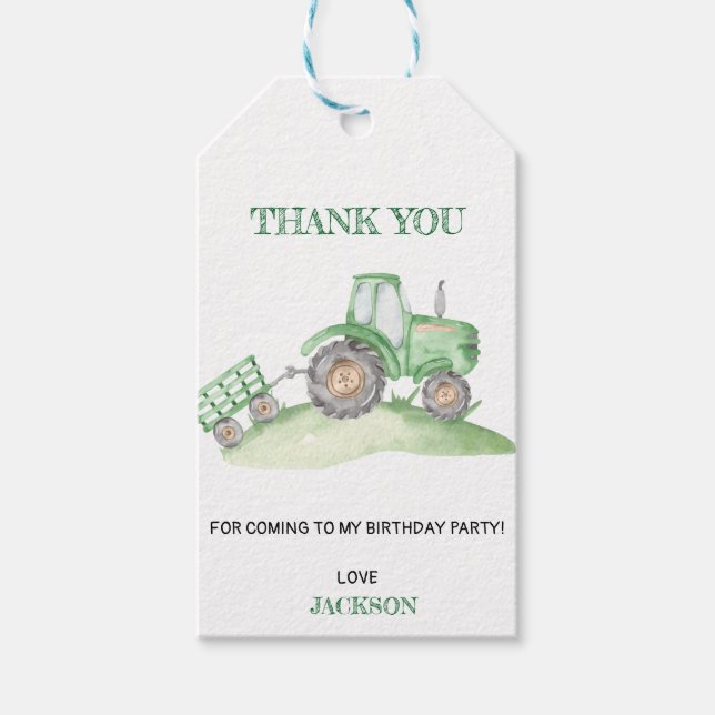 Grünes Traktor-Farm-Geburtstag Geschenkanhänger (Vorderseite)