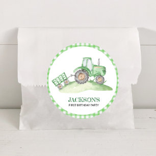 Grünes Traktor-Farm-Geburtstag Runder Aufkleber