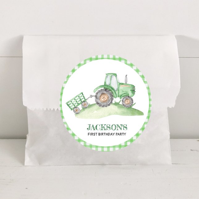 Grünes Traktor-Farm-Geburtstag Runder Aufkleber (Von Creator hochgeladen)