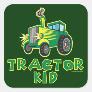 Grünes Traktor-Kind Quadratischer Aufkleber