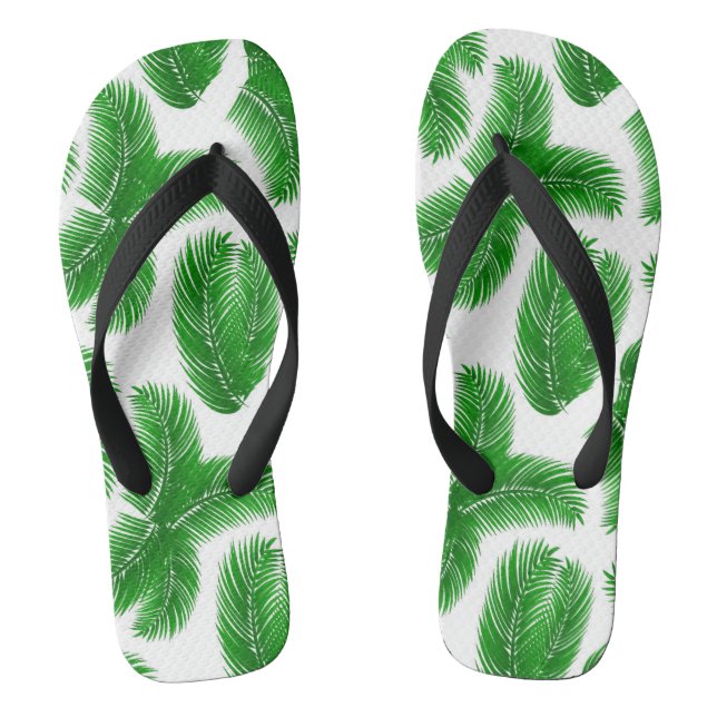Grünes tropisches Palmblattmuster Flip Flops (Fußbett)