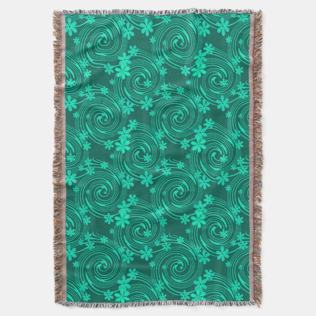 grünes türkis helles Blumenmuster Decke (Vorderseite Vertikal)