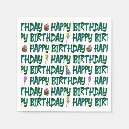 Grünes typografisches Happy Birthday-Muster Serviette