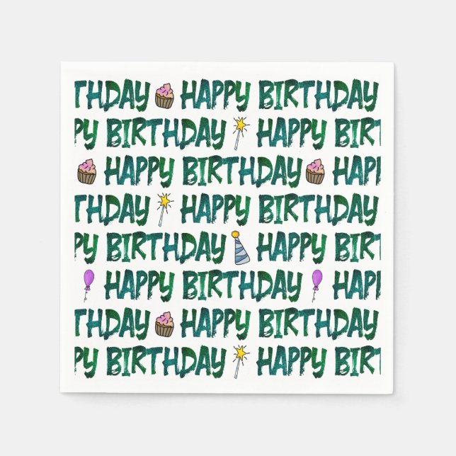 Grünes typografisches Happy Birthday-Muster  Serviette (Vorderseite)